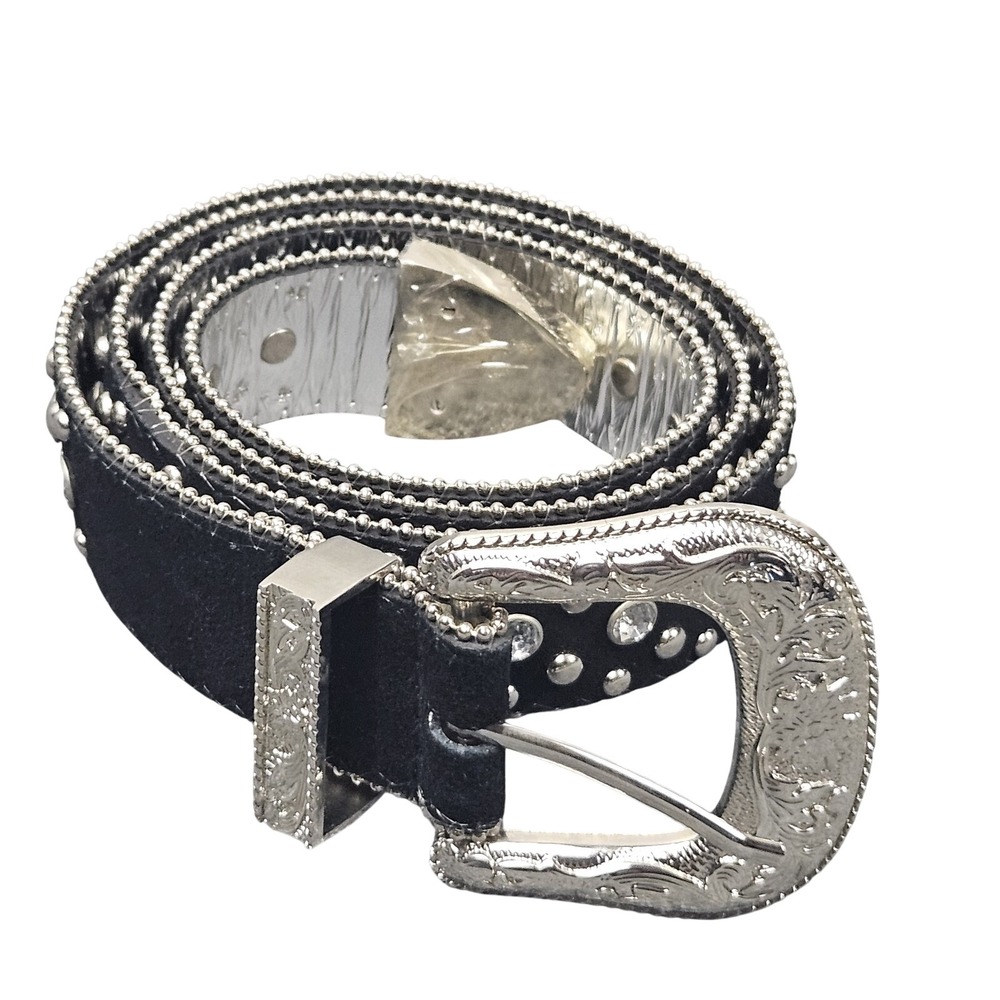 Guess Belt 40 Black Silver Studded Rhinestone Western Cowboy Boho Edgy Y2K Glam